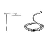 Grifema G7007 Rociador De Ducha, Alcachofa Lluvia Cuadrado Con Brazo, Manguera, Acero, Plata, 25 X 25 Cm + G851-18 Manguera Ducha, 1.8 M, Flexo De Acero, Plata [Exclusivo En Amazon]