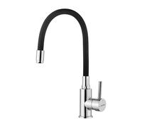 GRIFEMA Grifo de Cocina para Fregadero con Caño Flexible Alto, Giratorio 360°, Ahorro de Agua, Acero Inoxidable, Monomando Mezclador de Agua Fría y Caliente, Conexión 3/8 pulgada, Cromado-Negro