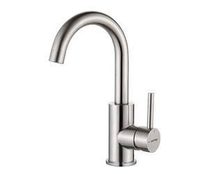 GRIFEMA Grifo Lavabo Alto 180 mm, Caño Giratorio 360° - Acero Inoxidable Cepillado, Cartucho Cerámico, Monomando con Mangueras G3/8″, G1002A