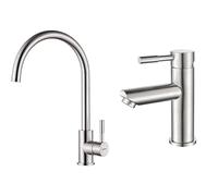 GRIFEMA Irismart G4008 Grifo de Cocina Alto con Caño Giratorio, Mezclador de Fregadero, Cold Start & Ibergrif, Mundo, Grifo de Lavabo de Acero Inoxidable, Mezclador Monomando para Lavabo