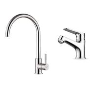 GRIFEMA Irismart G4008 Grifo de Cocina Alto con Caño Giratorio, Mezclador de Fregadero, Cold Start & Ibergrif M11059 Grifo de Baño, Mezclador Monomando para Lavabo, Latón