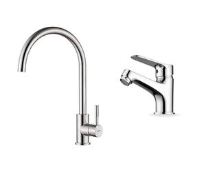 GRIFEMA Irismart G4008 Grifo de Cocina Alto con Caño Giratorio, Mezclador de Fregadero, Cold Start & Ibergrif M11059 Grifo de Baño, Mezclador Monomando para Lavabo, Latón