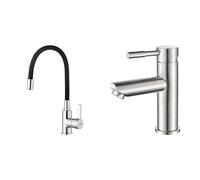 GRIFEMA Irismart - Grifo monomando cocina, mezclador de fregadero con caño flexible, Cromo [Exclusivo en Amazon] & Ibergrif, Mundo, Grifo de Lavabo de Acero Inoxidable, Mezclador Monomando para Lavabo