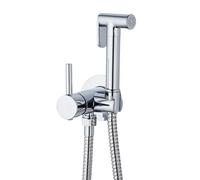 Grifo Bidet Empotrado para WC AQG Taus - Kit Mezclador Monomando Agua Fría y Caliente - Ducha Higiénica con Ducheta Pulsante de Cierre y Flexo Reforzado 1,20 m - Latón Estampado, Acabado PVD Cromo