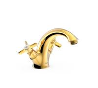 Grifo bimando con aireador para lavabo de latón con acabado en oro Clasic TRES