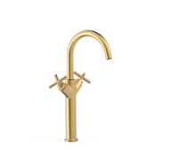 Grifo bimando extra alto para lavabo con volantes en latón acabado oro mate de MONTBLANC TRES