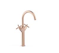 Grifo bimando extra alto para lavabo con volantes en latón acabado oro rosa mate MONTBLANC TRES
