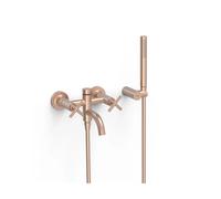 Grifo bimando mural con ducha de mano y caño para bañera en latón con acabado oro rosa mate MONTBLANC TRES