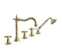Grifo bimando para borde de bañera con ducha de mano en latón con acabado latón viejo mate Tres Clasic Tres