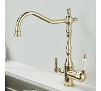 Grifo Cocina Dorado Vintage Grifo 3 Vias Osmosis para Agua Potable Grifos Cocina Fregadero con 2 Salidas Mezclador Agua Fría y Caliente-A
