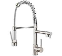 Grifo Cocina Monomando Extraíble y Extensible - Acero Inoxidable, 2 Modos Agua (Spray/Flujo), Giratorio 360°, Manguera 40cm, Instalación Rápida, Grifo Fregadero Flexible GOLDMAN SERVICE |