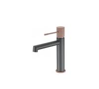 Grifo con un diseño de monomando para lavabo de color gris mate y champagne Line de Imex - Con válvula click-clack blanco brillo