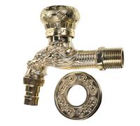 Grifo de Agua de Pared Estilo Vintage Dorado de Aleación de Zinc | Diseño Retro y Rústico Decorativo, Montaje en Pared, Diámetro Asiento Válvula 10cm, para Jardineros y Uso Exterior
