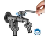 Grifo De Agua Doble Salida - Llave Resistente Anticongelante Antiheladas,Grifo de Agua para Jardín con Doble Salida - Para Lavado Coches Limpieza Suelos Flores Riego Propietarios Profesionales Uso Ext