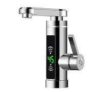Grifo de agua eléctrico de 3000W, grifo calentador de agua instantáneo giratorio 360° con pantalla de temperatura LED para baño, cocina, lavabo (plata)