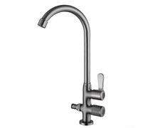 Grifo de agua exterior con boquilla de salida extendida y función de rotación de 360°, doble control para lavabo de jardín, antiheladas de aleación, conexión rápida G1/2 para mangueras de riego, color