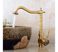Grifo de Agua Vintage Tallado Cobre Puro Agua Fría y Caliente Aumento Giratorio en el Escenario Potes Grifo Grifo de Agua Exclusivo Todo Bronce Continental Antiguo Grifo de Lavabo/Alto