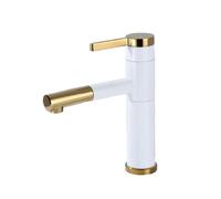 Grifo de baño extraíble negro moderno con detalles blancos y dorados para lavabo de agua caliente y fría para fregaderos de encimera y debajo del mostrador