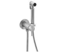 Grifo de bidé empotrado minimalista con ducha manual y control de flujo, acero inoxidable cepillado