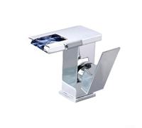 Grifo de cascada LED Grifo de lavabo de baño Grifo de fregadero de cobre de una sola manija Indicador de temperatura Cambio de color Grifo mezclador de lavabo de cascada (plata)