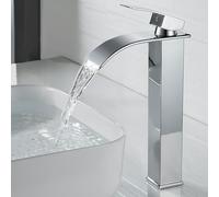 Grifo de cascada moderno para baño, alto, grifo para lavabo con diseño de cascada, alto, grifo para lavabo con encimera, grifo mezclador para lavabo, apto para agua caliente y fría, fabricado en latón