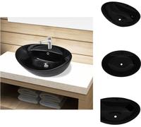 Grifo de cerámica para lavabo, con orificio para el desagüe y el desbordamiento, color , forma ovalada. Ideal para lavabos de baño