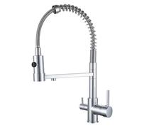 Grifo De Cocina 3 Vías Con Ducha Extraíble, 360° Grifo Monomando De Cocina Para Filtro De Agua, 2 En 1 Grifo De Fregadero De Cocina Para Sistemas De Ósmosis Latón (Cromado)