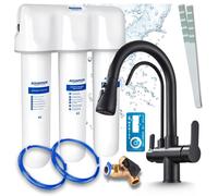 Grifo de cocina Ari de 3 vías, estilo nórdico, color mate, con caño extraíble. Incluye sistema de filtrado de agua Aquaphor Kristall A