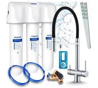 Grifo de cocina Ari de 3 vías, modelo Highflex, cromado, con caño extraíble. Incluye sistema de filtrado de agua Aquaphor Kristall A