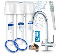 Grifo de cocina Ari de 3 vías, modelo Linko, cromado, para encimera. Incluye sistema de filtrado de agua Aquaphor Kristall A, para instalación bajo el lavabo