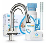 Grifo de cocina Ari de 3 vías, modelo Nordic, acero inoxidable, con caño extraíble. Incluye sistema de filtrado de agua Dafi D1, instalado debajo del fregadero