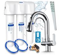 Grifo de cocina Ari de 3 vías, modelo Nordic, cromado, con caño extraíble. Incluye sistema de filtrado de agua Aquaphor Kristall A, con instalación debajo del lavabo