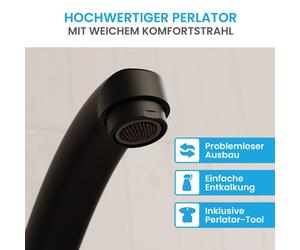 Grifo de cocina Bächlein, color mate: grifo monomando para lavaplatos con caño giratorio de 360° – grifo para la cocina de diseño extra robusto