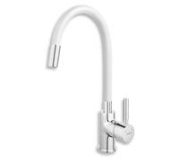 Grifo de cocina blanco, flexible, monomando. Grifo con muelle espiral. Grifo de latón, mezclador