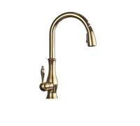 Grifo de cocina bronce negro, grifo mezclador frío y caliente con pulverizador extraíble, mango latón un solo orificio giratorio 360 grados Resistente a Alta Presión(Golden)