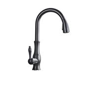 Grifo de cocina bronce negro, grifo mezclador frío y caliente con pulverizador extraíble, mango latón un solo orificio giratorio 360 grados Resistente a Alta Presión(Oil Rubbed Bronze)