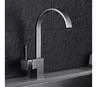 Grifo de Cocina Cascada Cuadrada Grifos de Cocina de Acero Inoxidable 304 con aireador Monocomando Giratorio de 360 Grados Mezclador de níquel montado en Cubierta,Negro