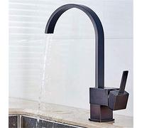 Grifo de Cocina Cascada Cuadrada Grifos de Cocina de Acero Inoxidable 304 con aireador Monocomando Giratorio de 360 Grados Mezclador de níquel montado en Cubierta,Negro