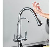 Grifo de cocina con sensor táctil, caño giratorio de latón antiguo