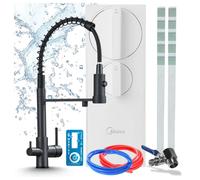 Grifo de cocina con sistema de filtrado de agua, modelo Ari Solid Spring, grifo de 3 vías, sistema de ósmosis inversa RO5 de 400 GPD, fabricado en latón, cartucho cerámico, aireador, color mate