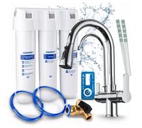 Grifo de cocina de 3 vías Ari, modelo Nordic, cromado, con caño extraíble. Incluye sistema de filtrado de agua Aquaphor Kristall H, con rotación de 360°