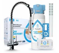 Grifo de cocina de 3 vías Ari, modelo Solid Spring, cromado, con caño extraíble. Incluye sistema de filtrado de agua Dafi D1 y unidad de instalación para debajo del lavabo