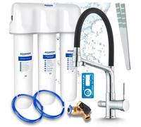 Grifo de cocina de 3 vías, flexible, cromado, con caño extraíble. Incluye sistema de filtrado de agua Aquaphor Kristall A