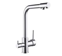 Grifo de cocina de 3 vías, grifo mezclador 3 en 1 para filtro de agua, giratorio 360°, grifo de cocina de cobre chapado en zinc, 2 palancas, grifo de agua potable, con manguera de 60 cm, para
