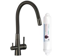 Grifo de cocina de grafito con caño flexible y sistema de filtración de agua Riveco