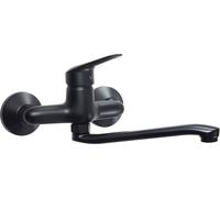 Grifo de cocina de pared, modelo Nero, con caño giratorio de 270 mm, fabricado en latón, de un solo mando y con sistema de ahorro de agua gracias al aireador tipo panal