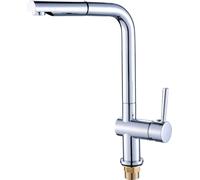 Grifo de cocina Laveo Luna BLZ_069D, cromo, con caño extraíble, de un solo mando, con cartucho cerámico, para montaje en encimera