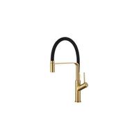 Grifo de cocina monomando alto de latón con caño flexible y giratorio de 3x46 cm en color dorado y negro Saja de Valaz