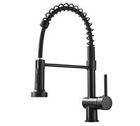 Grifo de Cocina Negro Mate, Grifo de Fregadero de Cocina de Resorte contemporáneo con rociador desplegable, Grifo Monomando de Cocina Giratorio de latón Macizo para Agua fría y Caliente