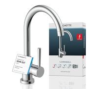 Grifo de cocina SCHÜTTE 79119 Cornwall, grifo de fregadero de baja presión con caño alto, mezclador monomando, grifo de cocina giratorio 360° de bajo consumo, cromado